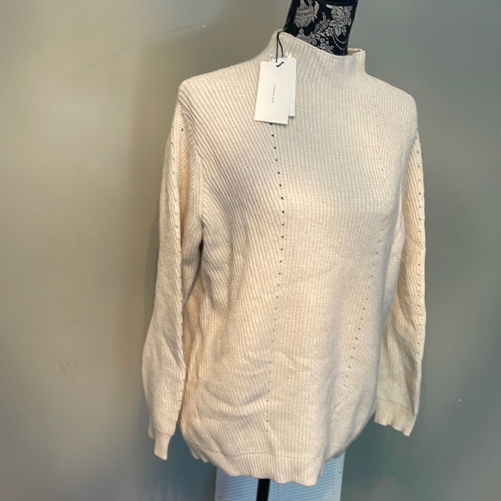 H Halston Funnel-Neck Ribbed Sweater. NEW